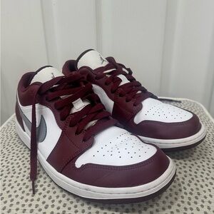 Nike Air Jordan Low 1 Burgundy and White Sneakers